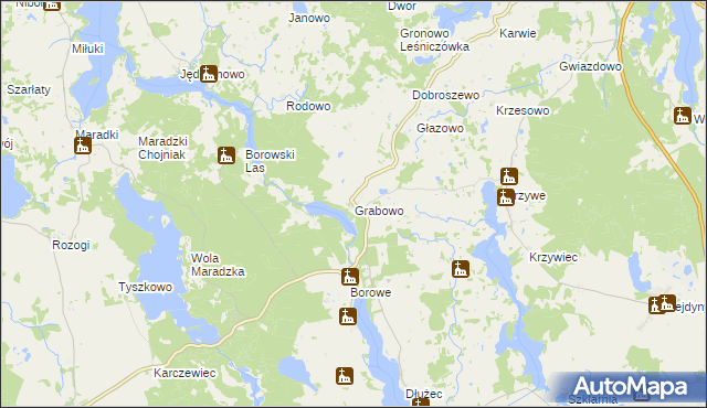 mapa Grabowo gmina Mrągowo, Grabowo gmina Mrągowo na mapie Targeo