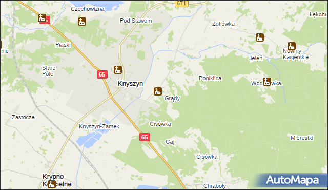 mapa Grądy gmina Knyszyn, Grądy gmina Knyszyn na mapie Targeo