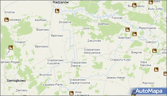 mapa Gradzanowo Włościańskie, Gradzanowo Włościańskie na mapie Targeo