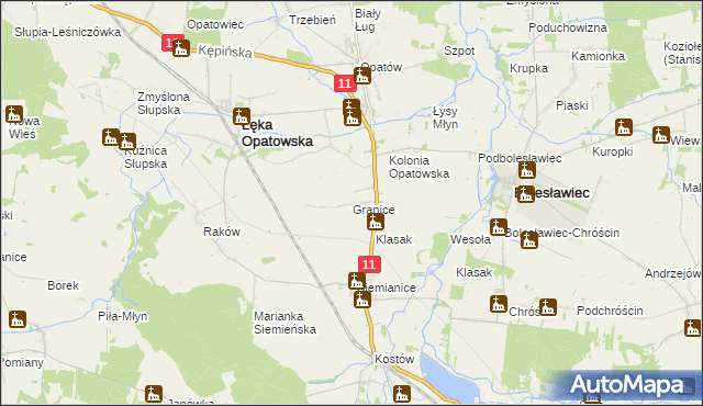 mapa Granice gmina Łęka Opatowska, Granice gmina Łęka Opatowska na mapie Targeo
