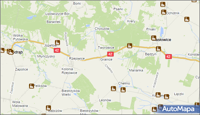 mapa Granice gmina Masłowice, Granice gmina Masłowice na mapie Targeo
