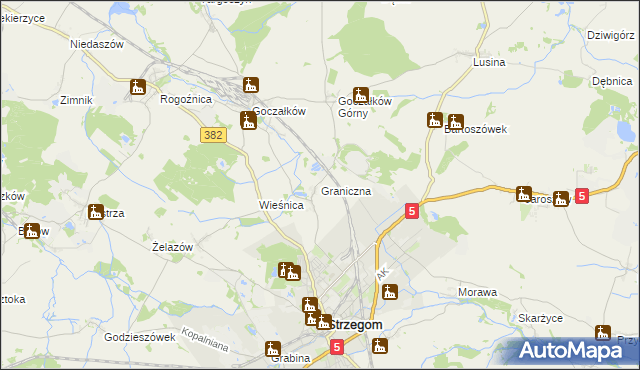 mapa Graniczna gmina Strzegom, Graniczna gmina Strzegom na mapie Targeo