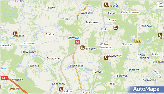 mapa Grębiszew, Grębiszew na mapie Targeo