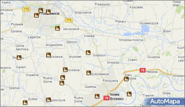 mapa Grębocin gmina Nowe Brzesko, Grębocin gmina Nowe Brzesko na mapie Targeo