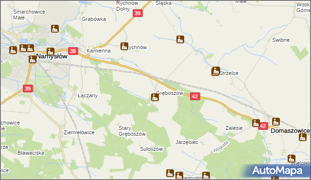 mapa Gręboszów gmina Domaszowice, Gręboszów gmina Domaszowice na mapie Targeo