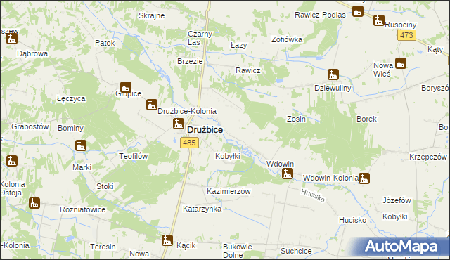 mapa Gręboszów gmina Drużbice, Gręboszów gmina Drużbice na mapie Targeo