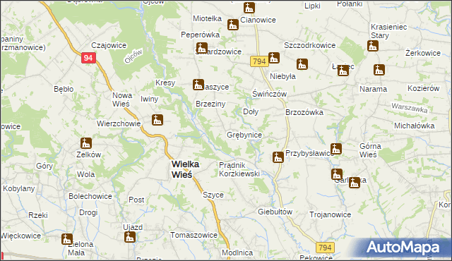mapa Grębynice, Grębynice na mapie Targeo