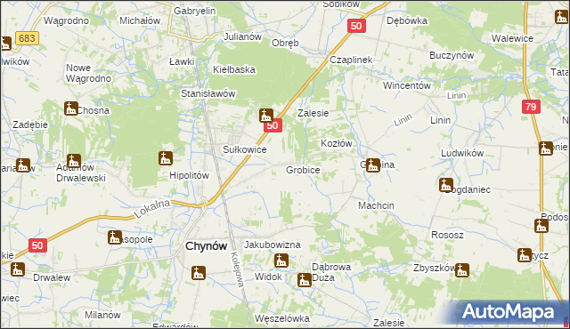 mapa Grobice, Grobice na mapie Targeo