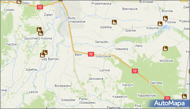mapa Grocholice gmina Poddębice, Grocholice gmina Poddębice na mapie Targeo