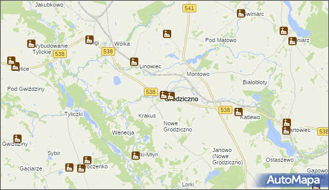 mapa Grodziczno powiat nowomiejski, Grodziczno powiat nowomiejski na mapie Targeo