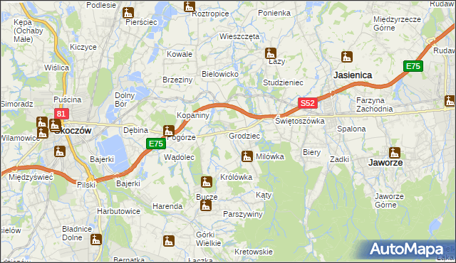 mapa Grodziec gmina Jasienica, Grodziec gmina Jasienica na mapie Targeo
