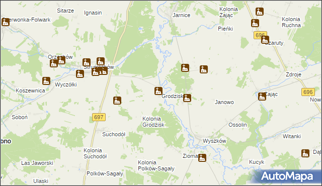 mapa Grodzisk gmina Grębków, Grodzisk gmina Grębków na mapie Targeo