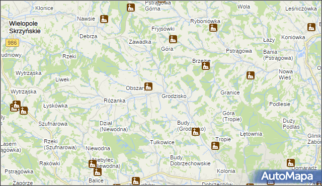 mapa Grodzisko gmina Strzyżów, Grodzisko gmina Strzyżów na mapie Targeo
