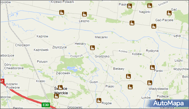mapa Grodzisko gmina Świnice Warckie, Grodzisko gmina Świnice Warckie na mapie Targeo