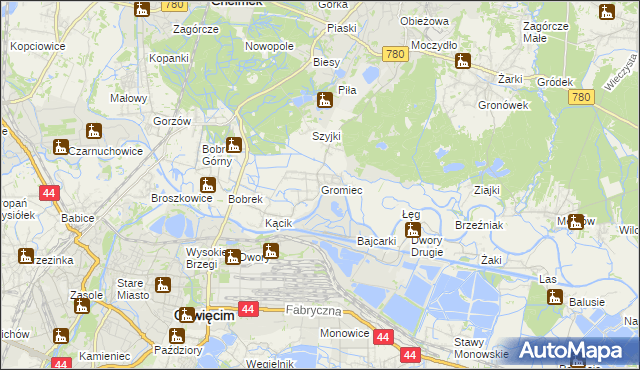 mapa Gromiec, Gromiec na mapie Targeo