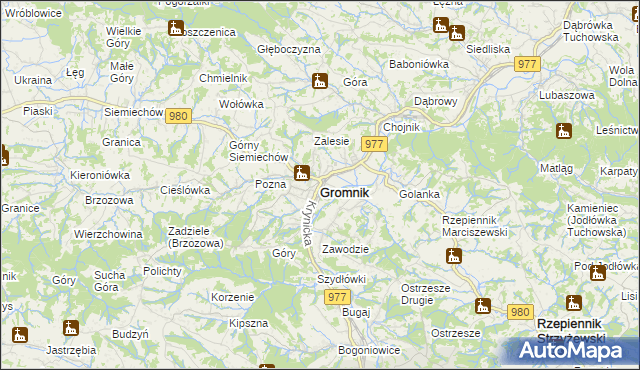mapa Gromnik powiat tarnowski, Gromnik powiat tarnowski na mapie Targeo