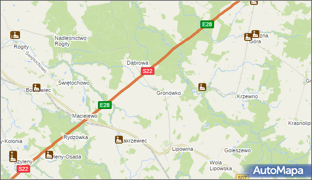 mapa Gronówko gmina Braniewo, Gronówko gmina Braniewo na mapie Targeo