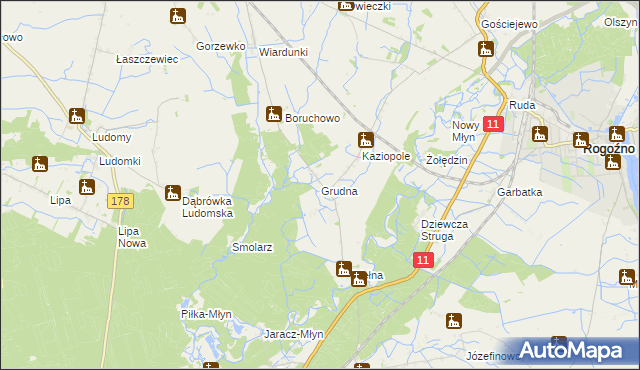 mapa Grudna gmina Rogoźno, Grudna gmina Rogoźno na mapie Targeo