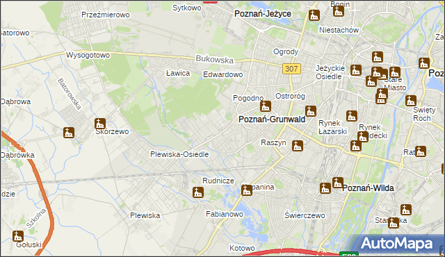 mapa Grunwald gmina Poznań, Grunwald gmina Poznań na mapie Targeo