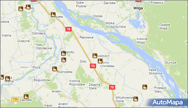 mapa Gruszczyn gmina Magnuszew, Gruszczyn gmina Magnuszew na mapie Targeo
