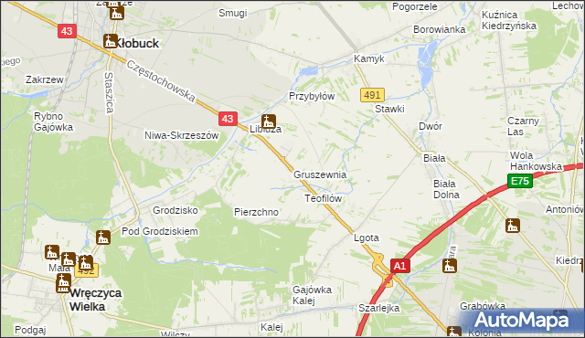 mapa Gruszewnia, Gruszewnia na mapie Targeo