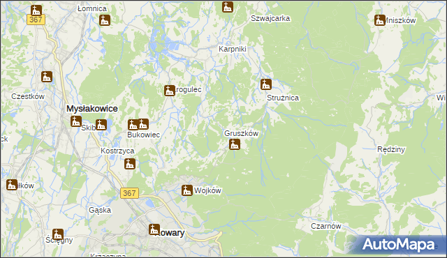 mapa Gruszków gmina Mysłakowice, Gruszków gmina Mysłakowice na mapie Targeo