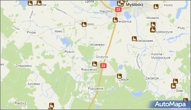mapa Gryżyno, Gryżyno na mapie Targeo