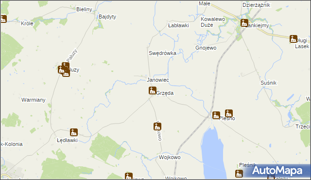 mapa Grzęda gmina Bisztynek, Grzęda gmina Bisztynek na mapie Targeo