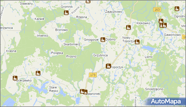 mapa Grzybnica gmina Połczyn-Zdrój, Grzybnica gmina Połczyn-Zdrój na mapie Targeo