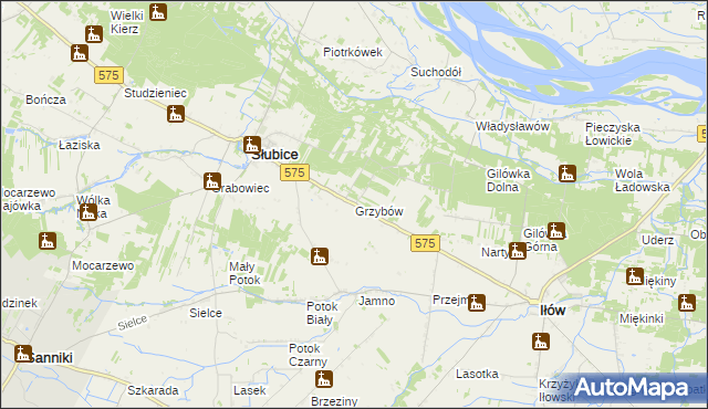 mapa Grzybów gmina Słubice, Grzybów gmina Słubice na mapie Targeo