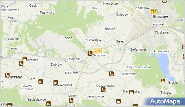mapa Grzybów gmina Staszów, Grzybów gmina Staszów na mapie Targeo