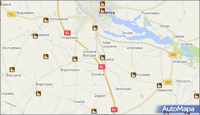 mapa Grzywna gmina Chełmża, Grzywna gmina Chełmża na mapie Targeo