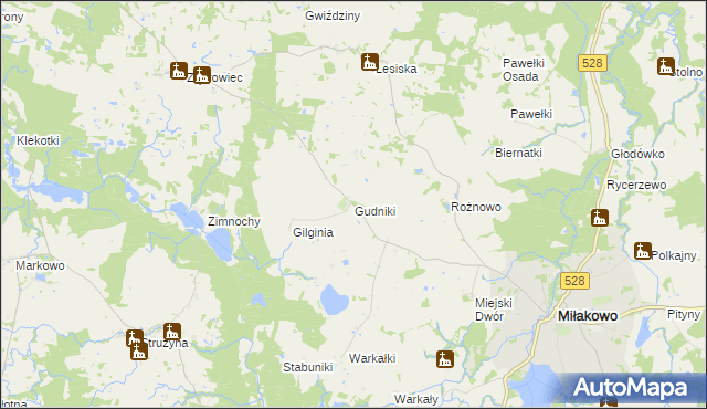 mapa Gudniki gmina Miłakowo, Gudniki gmina Miłakowo na mapie Targeo