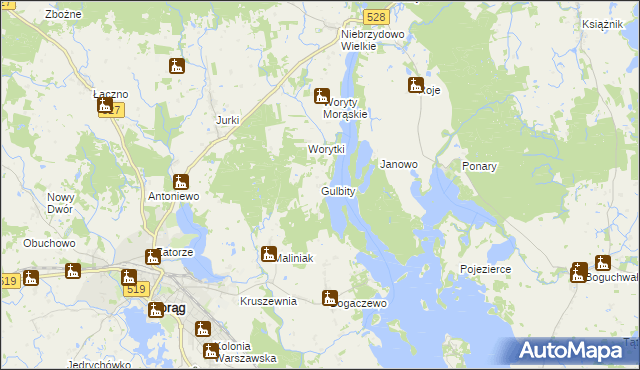 mapa Gulbity gmina Morąg, Gulbity gmina Morąg na mapie Targeo