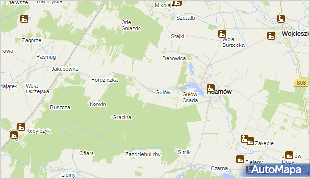 mapa Gułów gmina Adamów, Gułów gmina Adamów na mapie Targeo