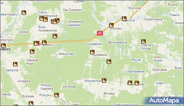 mapa Gustawów gmina Fałków, Gustawów gmina Fałków na mapie Targeo