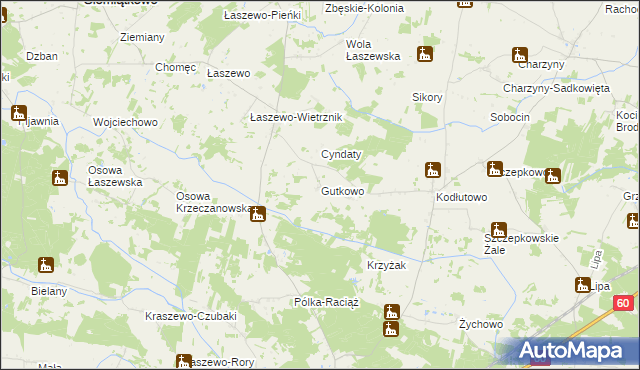mapa Gutkowo gmina Siemiątkowo, Gutkowo gmina Siemiątkowo na mapie Targeo
