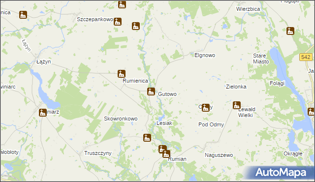 mapa Gutowo gmina Lubawa, Gutowo gmina Lubawa na mapie Targeo