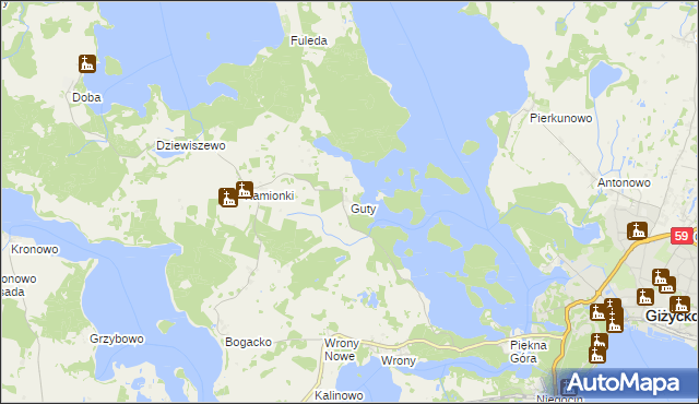 mapa Guty gmina Giżycko, Guty gmina Giżycko na mapie Targeo