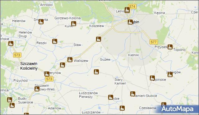 mapa Guzew gmina Gąbin, Guzew gmina Gąbin na mapie Targeo