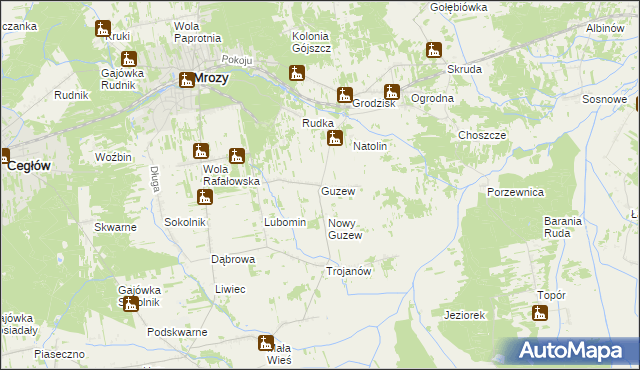 mapa Guzew gmina Mrozy, Guzew gmina Mrozy na mapie Targeo