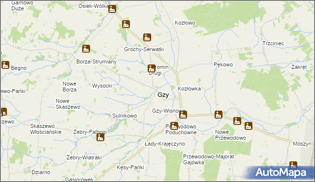 mapa Gzy, Gzy na mapie Targeo