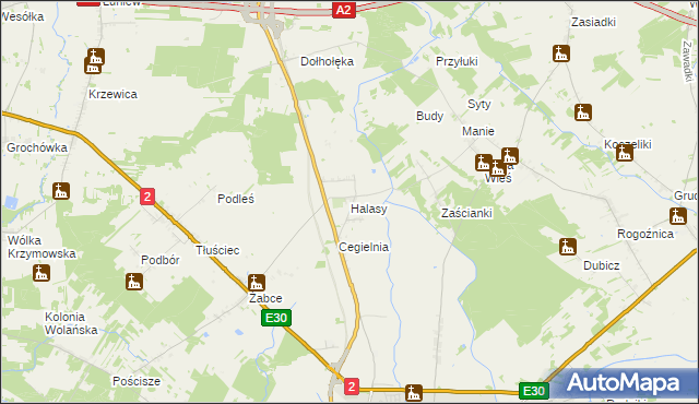 mapa Halasy, Halasy na mapie Targeo
