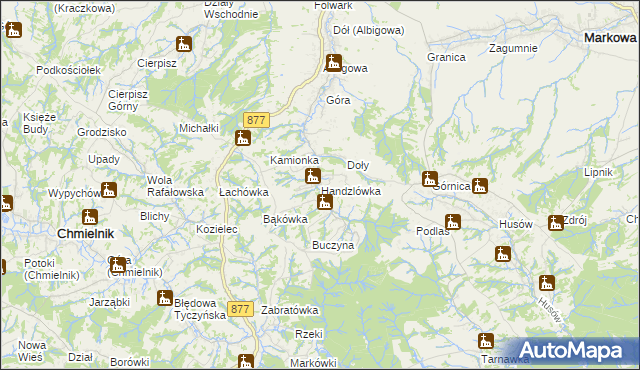 mapa Handzlówka, Handzlówka na mapie Targeo