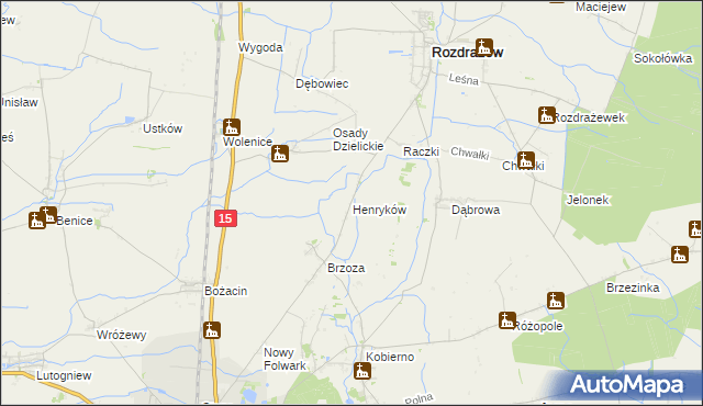 mapa Henryków gmina Rozdrażew, Henryków gmina Rozdrażew na mapie Targeo