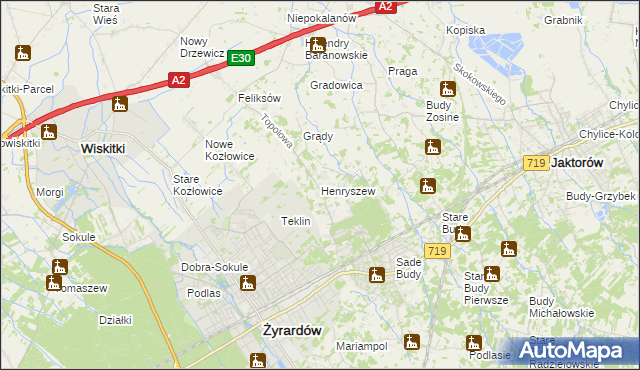 mapa Henryszew, Henryszew na mapie Targeo