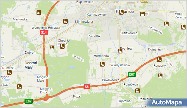 mapa Hermanów gmina Pabianice, Hermanów gmina Pabianice na mapie Targeo