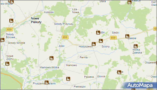 mapa Hodyszewo, Hodyszewo na mapie Targeo