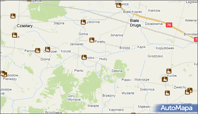 mapa Huby gmina Biała, Huby gmina Biała na mapie Targeo
