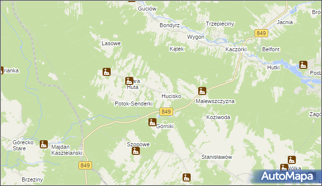 mapa Hucisko gmina Krasnobród, Hucisko gmina Krasnobród na mapie Targeo